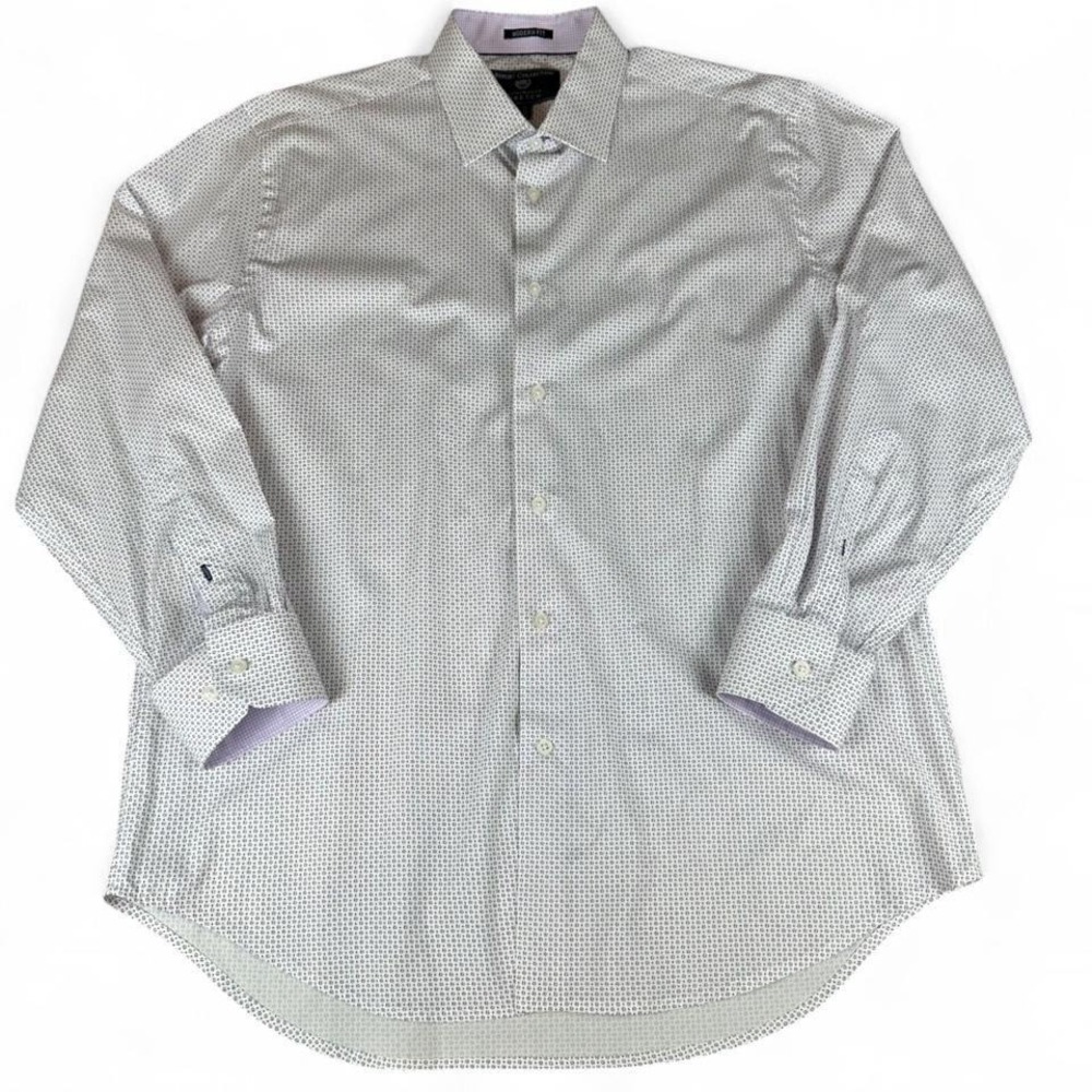 white and purple patterned dress shirt Size L
